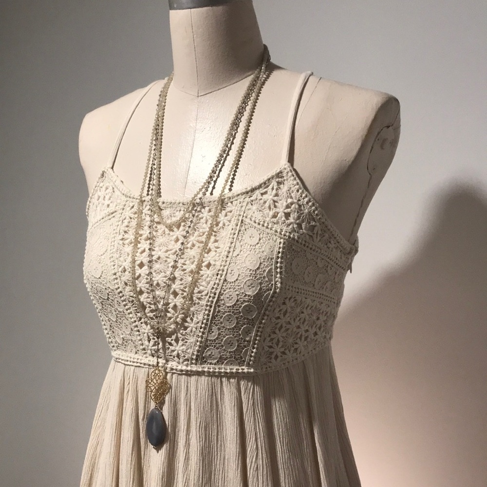Boho Cream Crochet Spaghetti Strap Dress ▪️ sz M - Picture 2 of 7